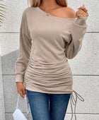 Ruched Single Shoulder Long Sleeve T-Shirt - Body By J'ne