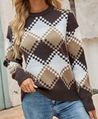 Plaid Round Neck Dropper Shoulder Sweater - Body By J'ne