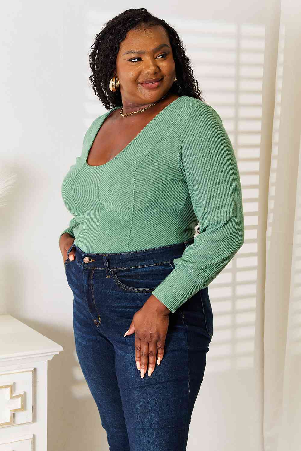 Rooftop Brunch Scoop Neck Long Sleeve Top - Body By J'ne