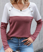 Two-Tone Buttoned Waffle-Knit Top - Body By J'ne