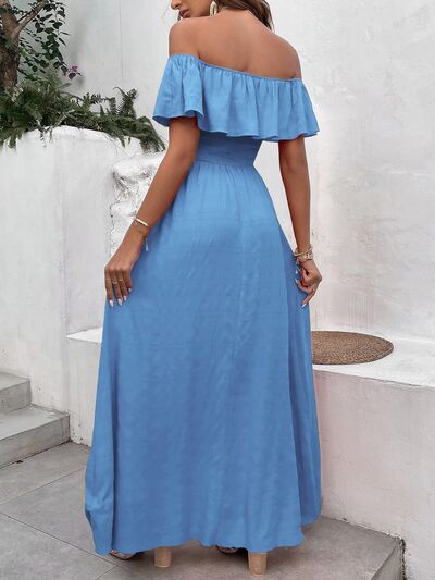 Smocked Ruffled Off-Shoulder Maxi Dress - Body By J'ne