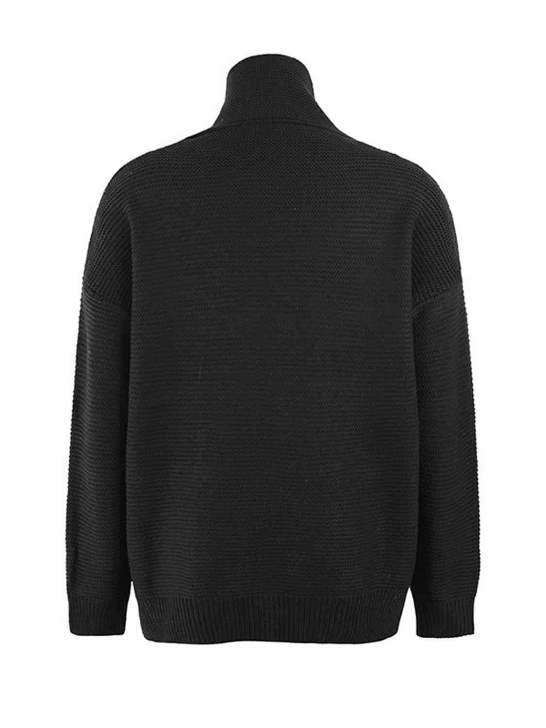 Turtleneck Dropped Shoulder Slit Sweater - Body By J'ne