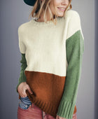 Color Block Round Neck Long Sleeve Sweater - Body By J'ne