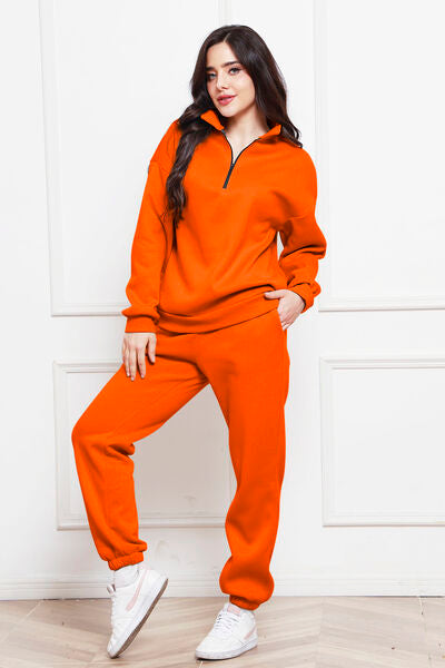 Half Zip Long Sleeve Sweatshirt and Pants Set - Body By J'ne