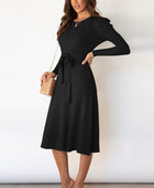 Round Neck Long Sleeve Tie Waist Sweater Dress - Body By J'ne