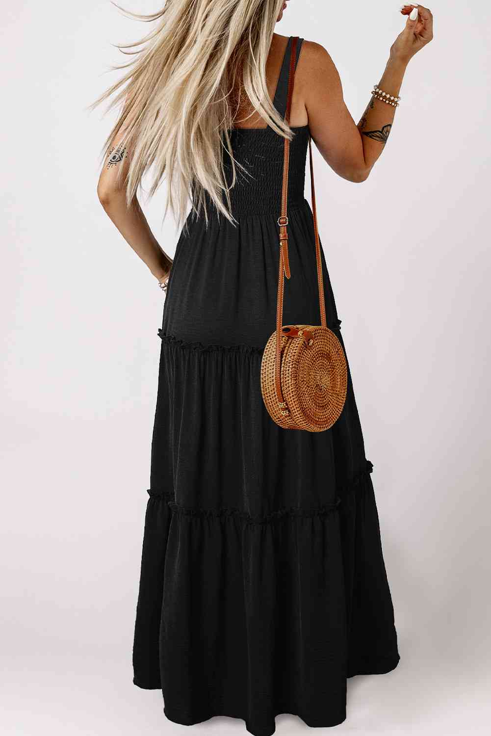 Smocked Sleeveless Square Neck Tiered Dress - Body By J'ne