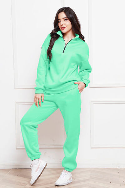 Half Zip Long Sleeve Sweatshirt and Pants Set - Body By J'ne