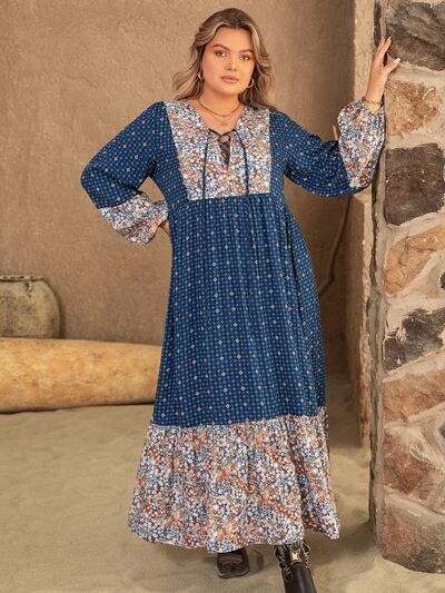 Plus Size Printed Balloon Sleeve Maxi Dress - Body By J'ne