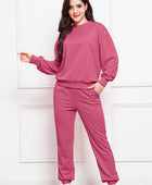 Round Neck Long Sleeve Sweatshirt and Pants Set - Body By J'ne