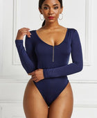 Half Zip Scoop Neck Long Sleeve Bodysuit - Body By J'ne