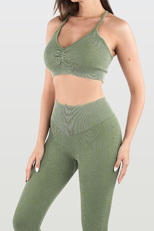 Ruched Spaghetti Strap Top and Pants Active Set - Body By J'ne