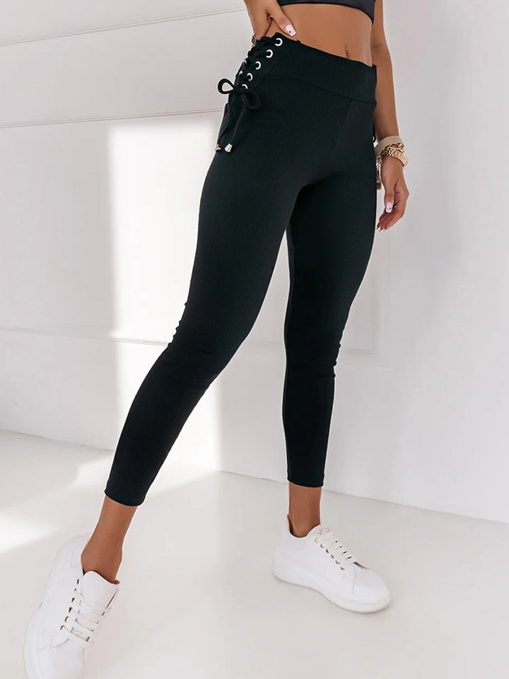 Wide Waistband Lace-Up Leggings - Body By J'ne