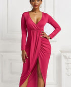 High-low Ruched Surplice Long Sleeve Dress - Body By J'ne