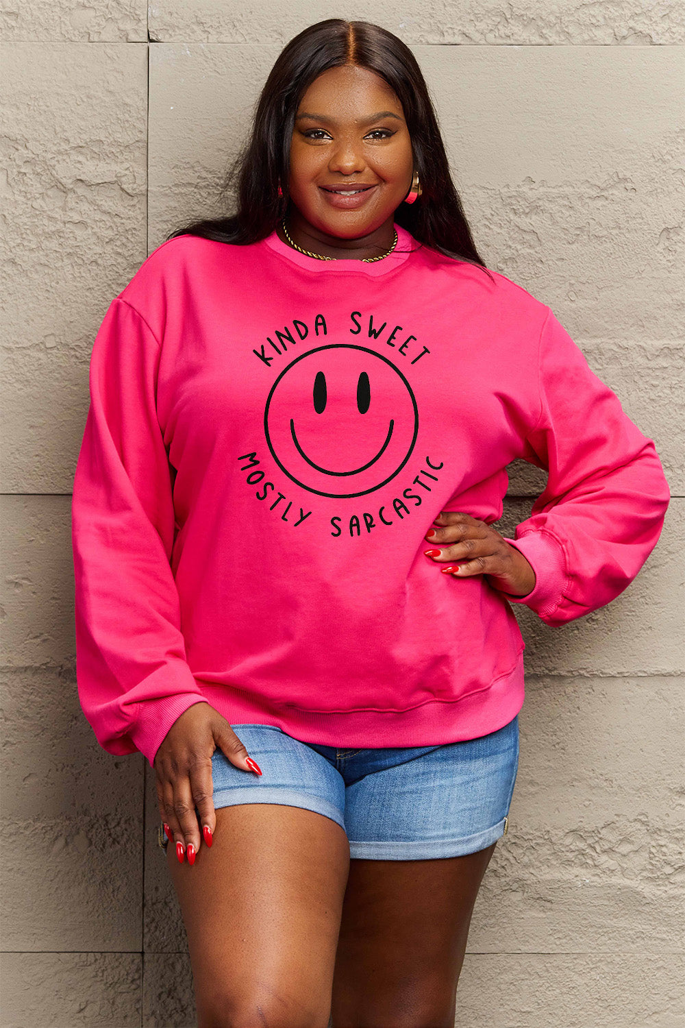 Full Size Smiling Face Graphic Sweatshirt - Body By J'ne