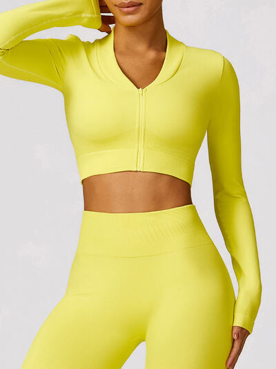 Zip Up Baseball Collar Outerwear and High Waist Pants Active Set - Body By J'ne