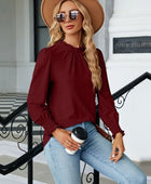 Frill Mock Neck Lantern Sleeve Blouse - Body By J'ne