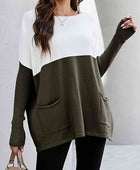 Two Tone Pullover Sweater with Pockets - Body By J'ne