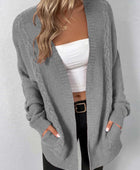 Cable-Knit Open Front Cardigan with Pockets - Body By J'ne