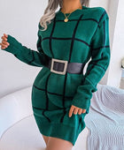 Plaid Round Neck Dropped Shoulder Sweater Dress - Body By J'ne