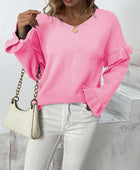 Ruffled V-Neck Dropped Shoulder Sweater - Body By J'ne