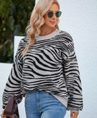 Animal Print Round Neck Dropped Shoulder Sweater - Body By J'ne