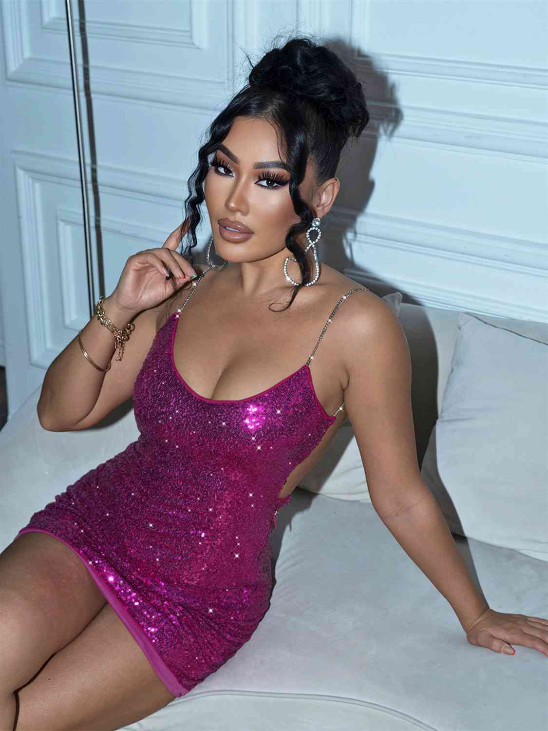 Sequin Cutout Spaghetti Strap Mini Dress - Body By J'ne