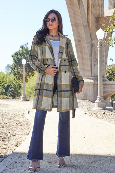Full Size Plaid Button Up Lapel Collar Coat - Body By J'ne