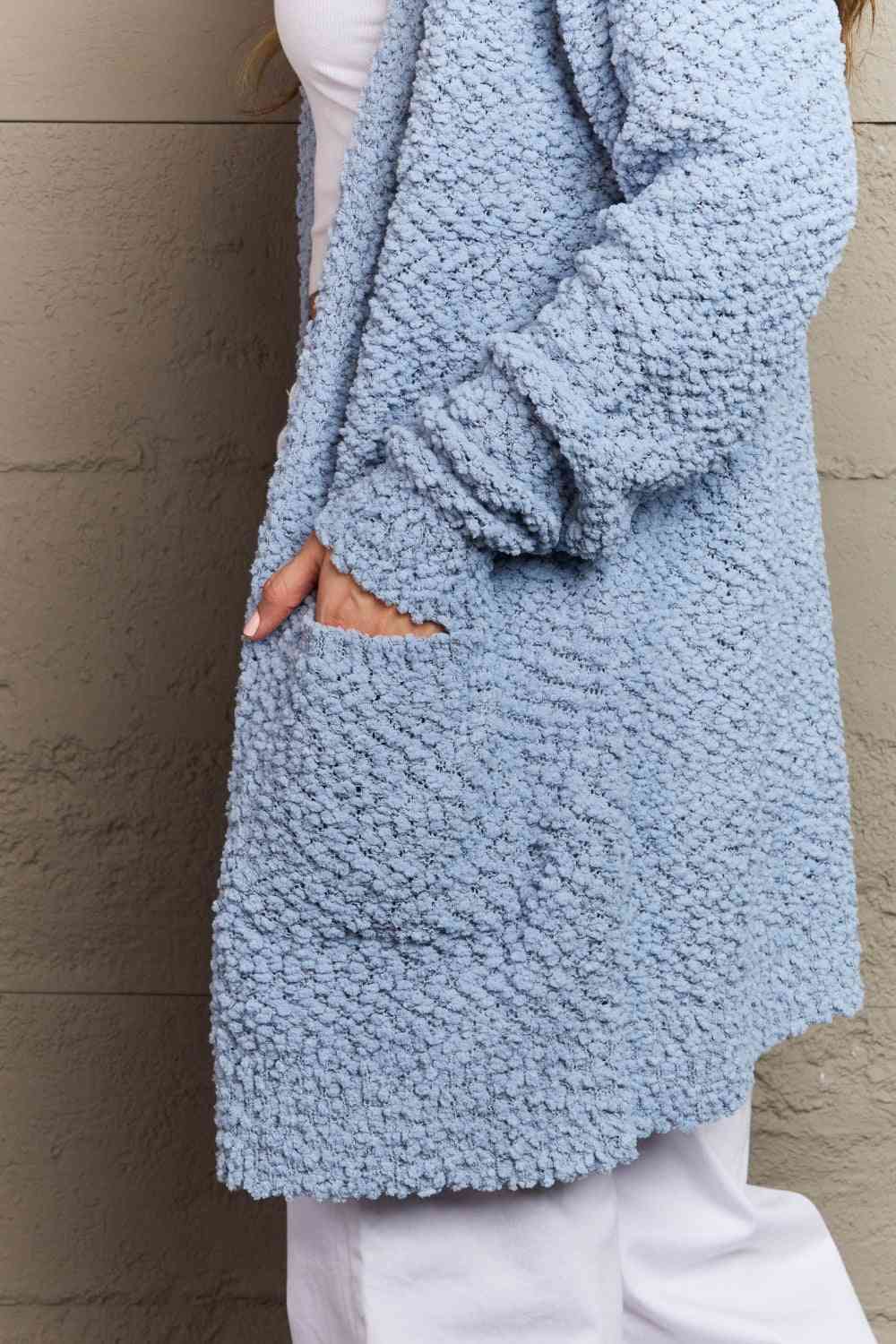 Falling For You Full Size Open Front Popcorn Cardigan - Body By J'ne