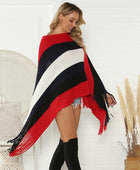 Striped Fringe Trim Poncho - Body By J'ne