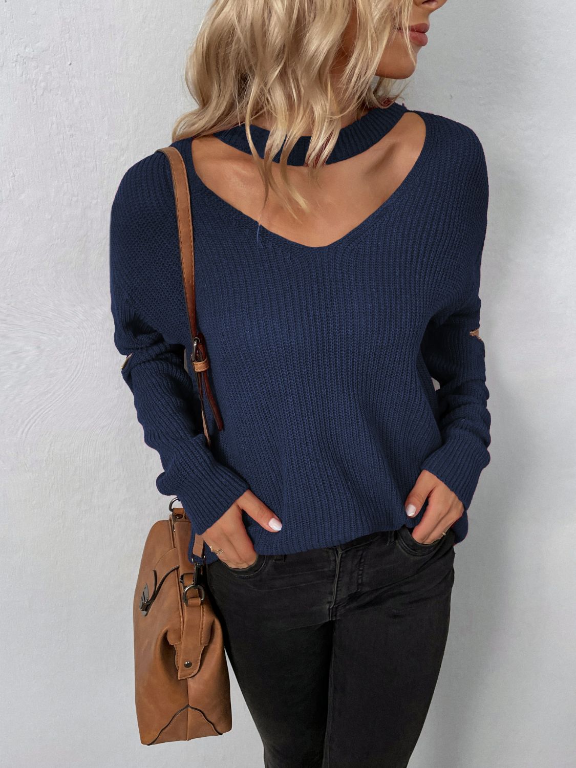 Cutout Zip Detail Sweater - Body By J'ne