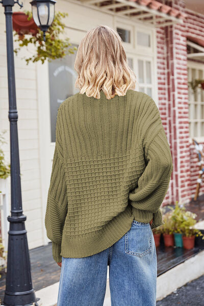 Ribbed Drop Shoulder Lantern Sleeve Sweater - Body By J'ne