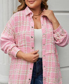 Plus Size Plaid Pocketed Snap Down Jacket - Body By J'ne