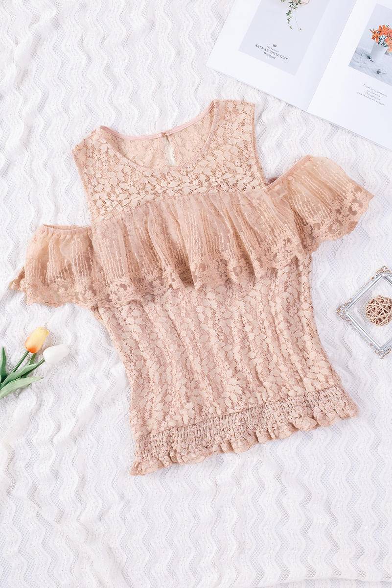 Lace Cold Shoulder Short Sleeve Top - Body By J'ne