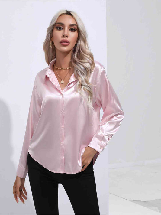 Collared Neck Buttoned Long Sleeve Shirt - Body By J'ne