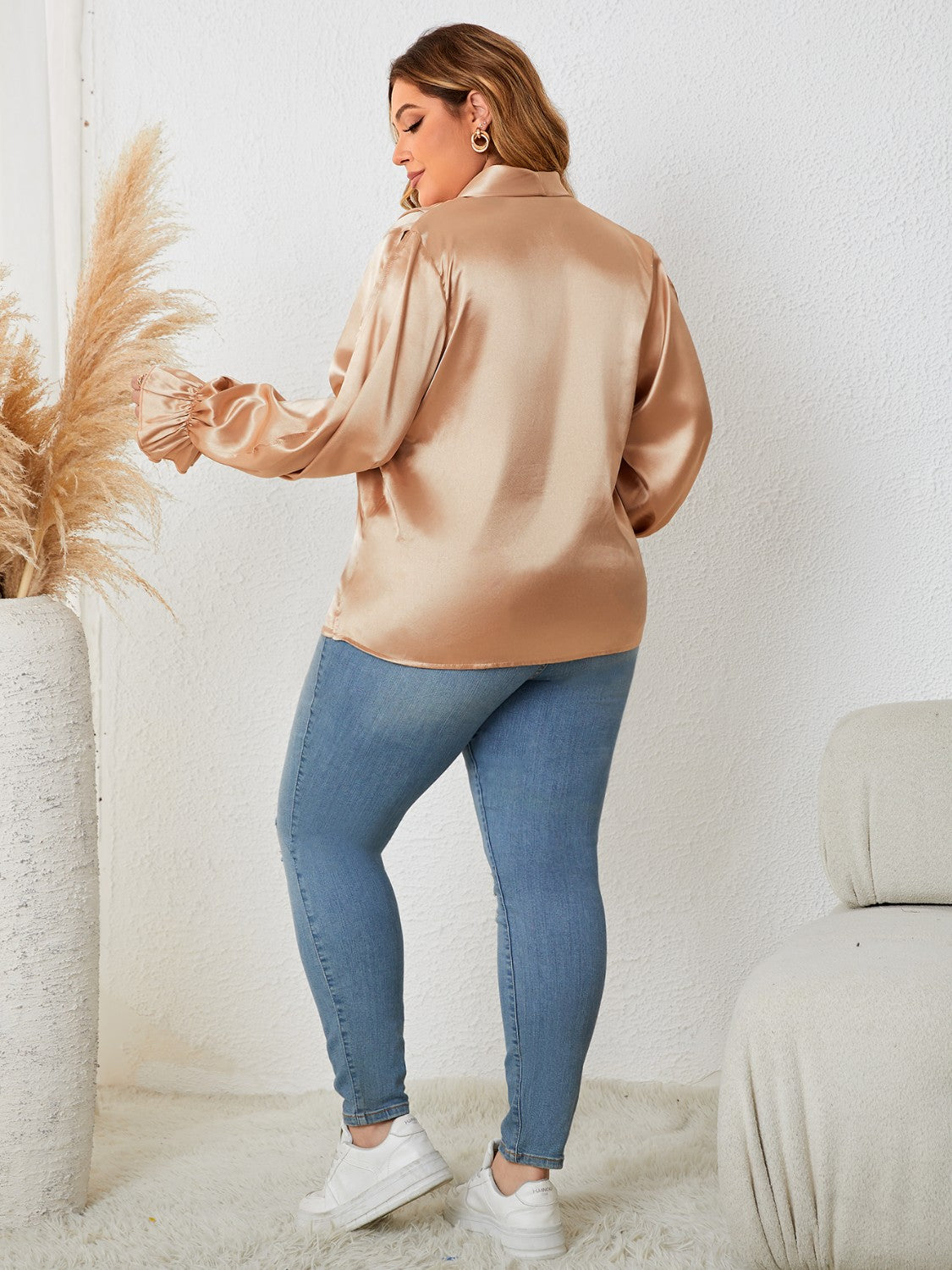 Plus Size Surplice Neck Flounce Sleeve Blouse - Body By J'ne