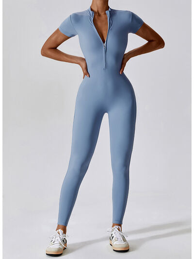 Half Zip Short Sleeve Active Jumpsuit - Body By J'ne