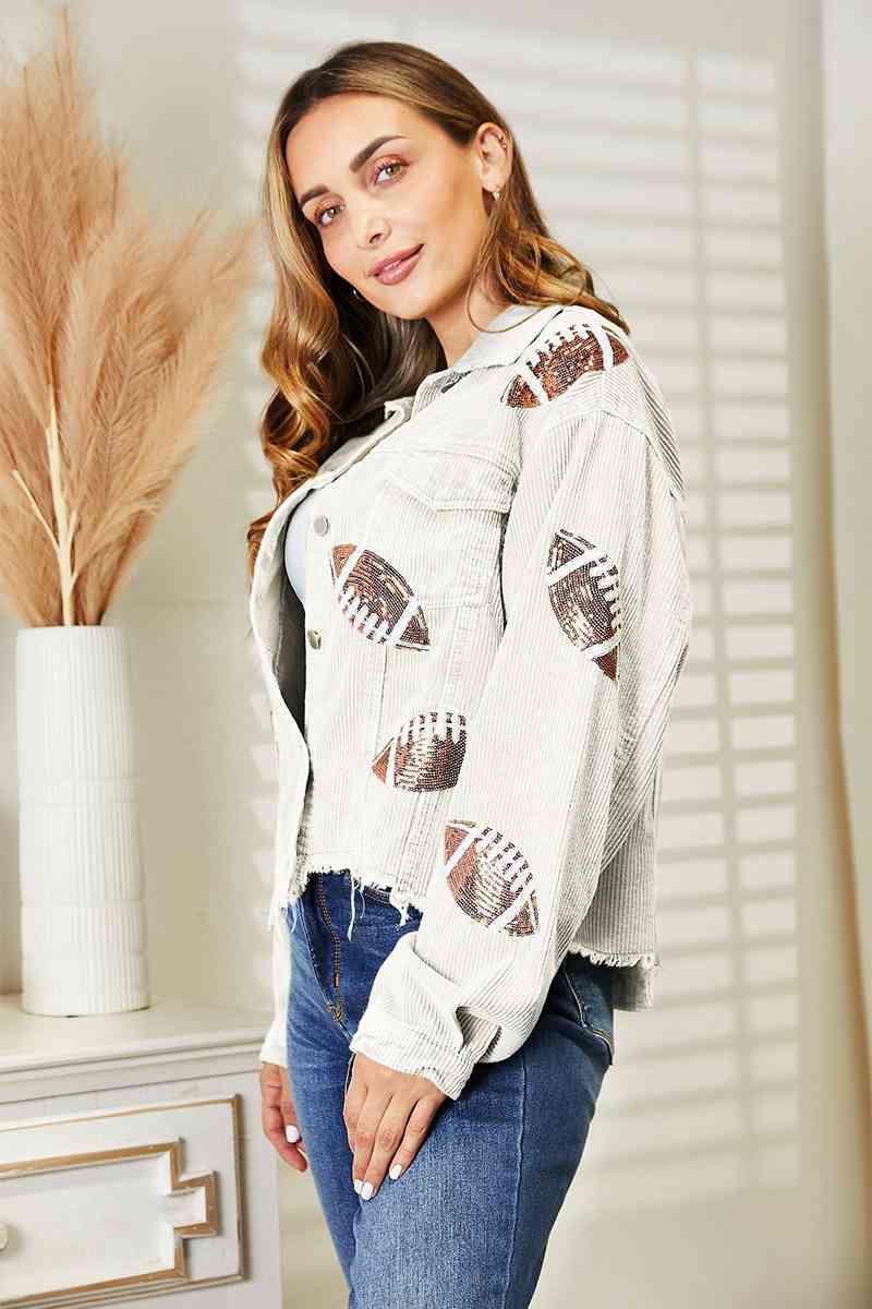 Football Patch Raw Hem Shacket - Body By J'ne