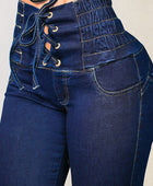 Lace-Up High Waist Jeans with Pockets - Body By J'ne