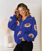 Sequin Football Patch Hal-Zip Hoodie - Body By J'ne
