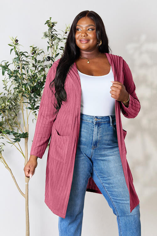 Ribbed Open Front Long Sleeve Cardigan - Body By J'ne