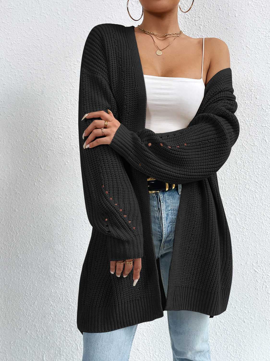 Open Front Dropped Shoulder Slit Cardigan - Body By J'ne