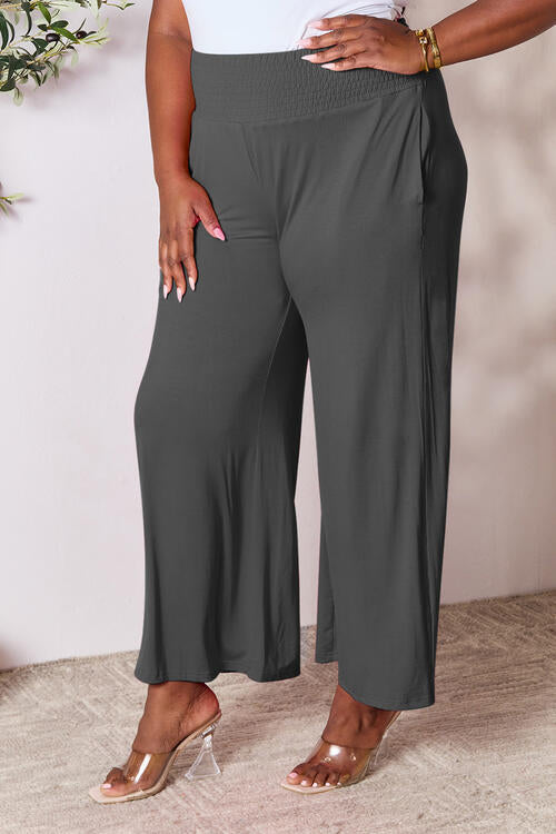 Smocked Wide Waistband Wide Leg Pants - Body By J'ne