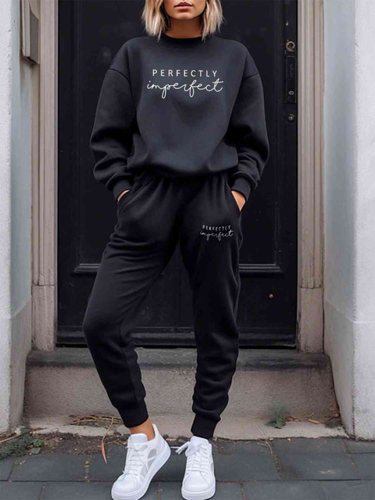 PERFECTLY IMPERFECT Graphic Sweatshirt and Sweatpants Set - Body By J'ne