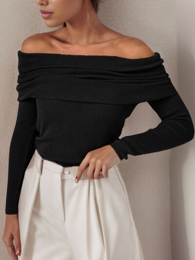 Off-Shoulder Long Sleeve Sweater - Body By J'ne