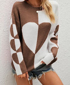 Heart Contrast Dropped Shoulder Sweater - Body By J'ne