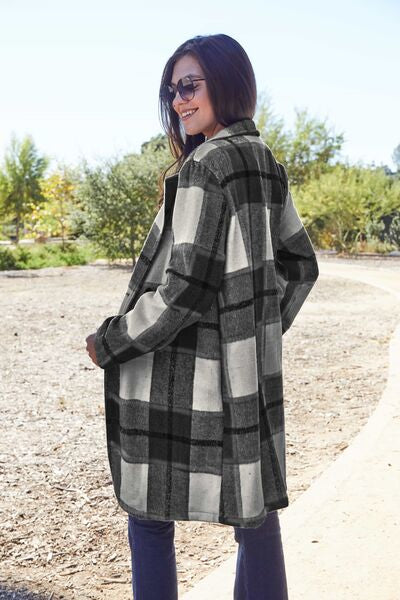 Full Size Plaid Button Up Lapel Collar Coat - Body By J'ne