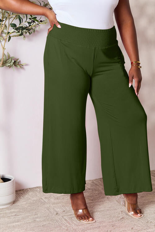 Smocked Wide Waistband Wide Leg Pants - Body By J'ne
