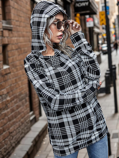 Plaid Mock Neck Long Sleeve Hoodie - Body By J'ne