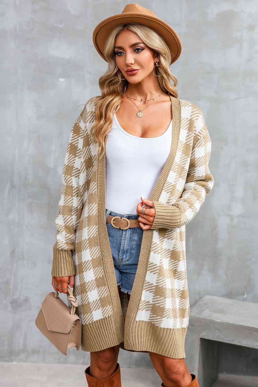 Plaid Open Front Long Sleeve Cardigan - Body By J'ne