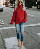 Turtleneck Dropped Shoulder Slit Sweater - Body By J'ne